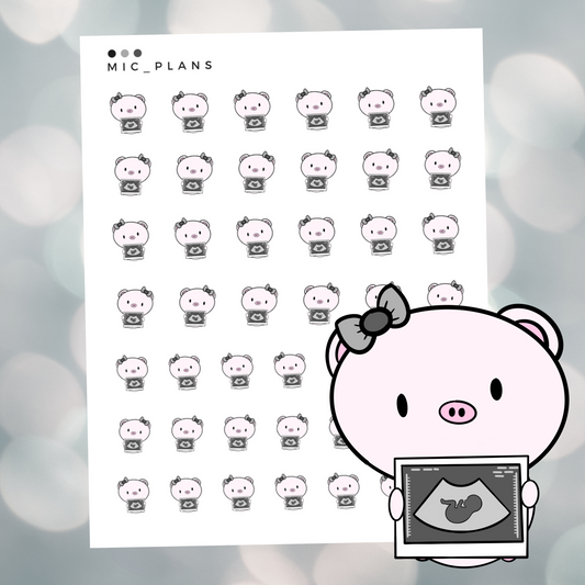 Ultrasound Baby Pregnant Pig Planner Character Sticker