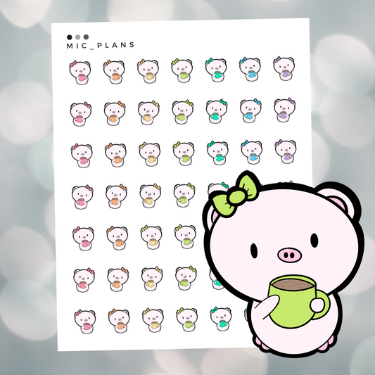 Q2 Colorway Coffee Cup Pig Planner Character Sticker